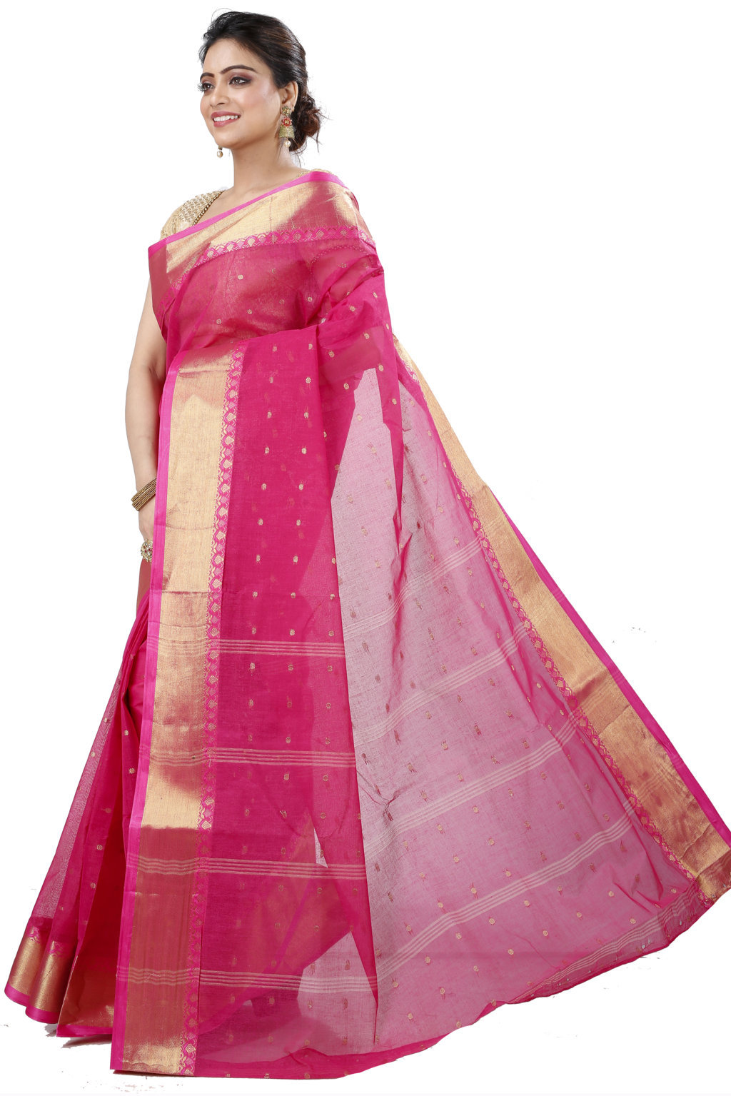 Pink Pure Cotton JoriPar Tant Saree (5174)